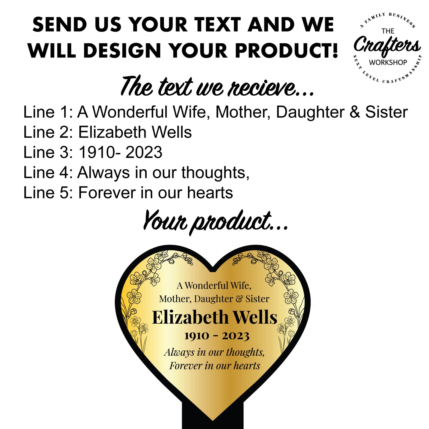 Heart Shaped Personalised Garden Memorial Stake Plaque