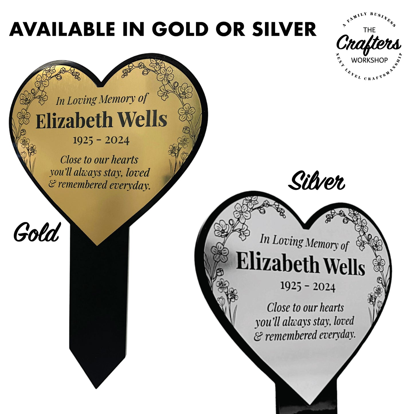Heart Shaped Personalised Garden Memorial Stake Plaque